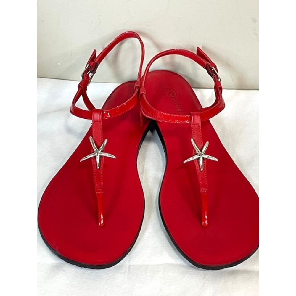 Brighton Oceana Starfish Charm Red Leather Thong Sandals Women's Sz 8